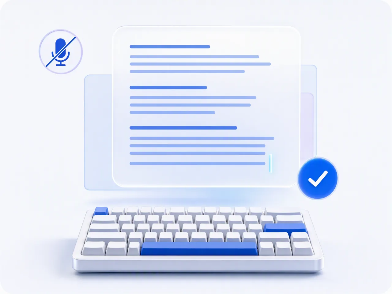 Bewerbende Person tippt eine Interviewantwort auf der Tastatur, ohne Mikrofon oder Kopfhörer zu benötigen