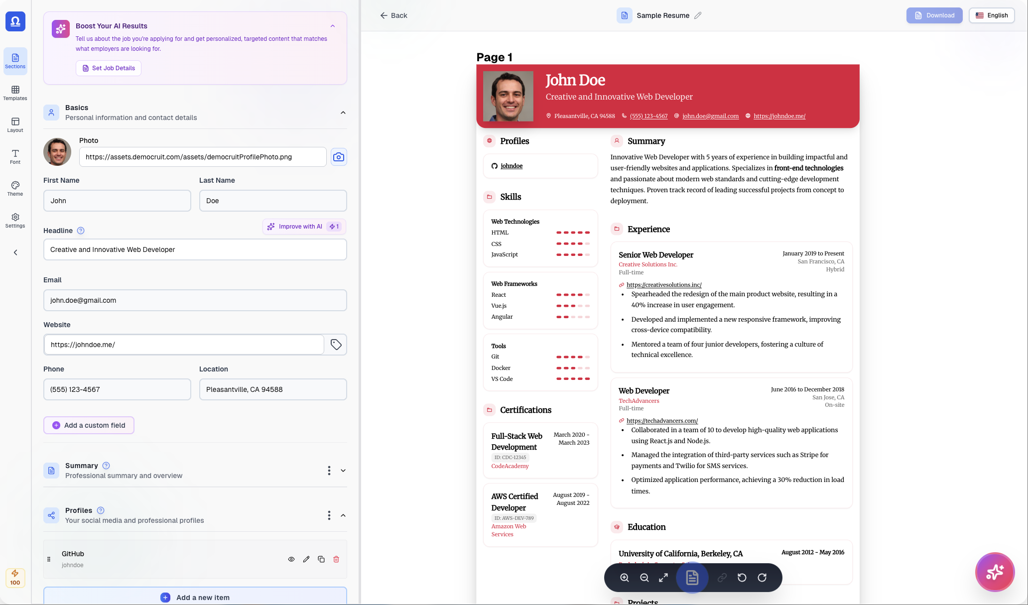 Resume Builder Screenshot